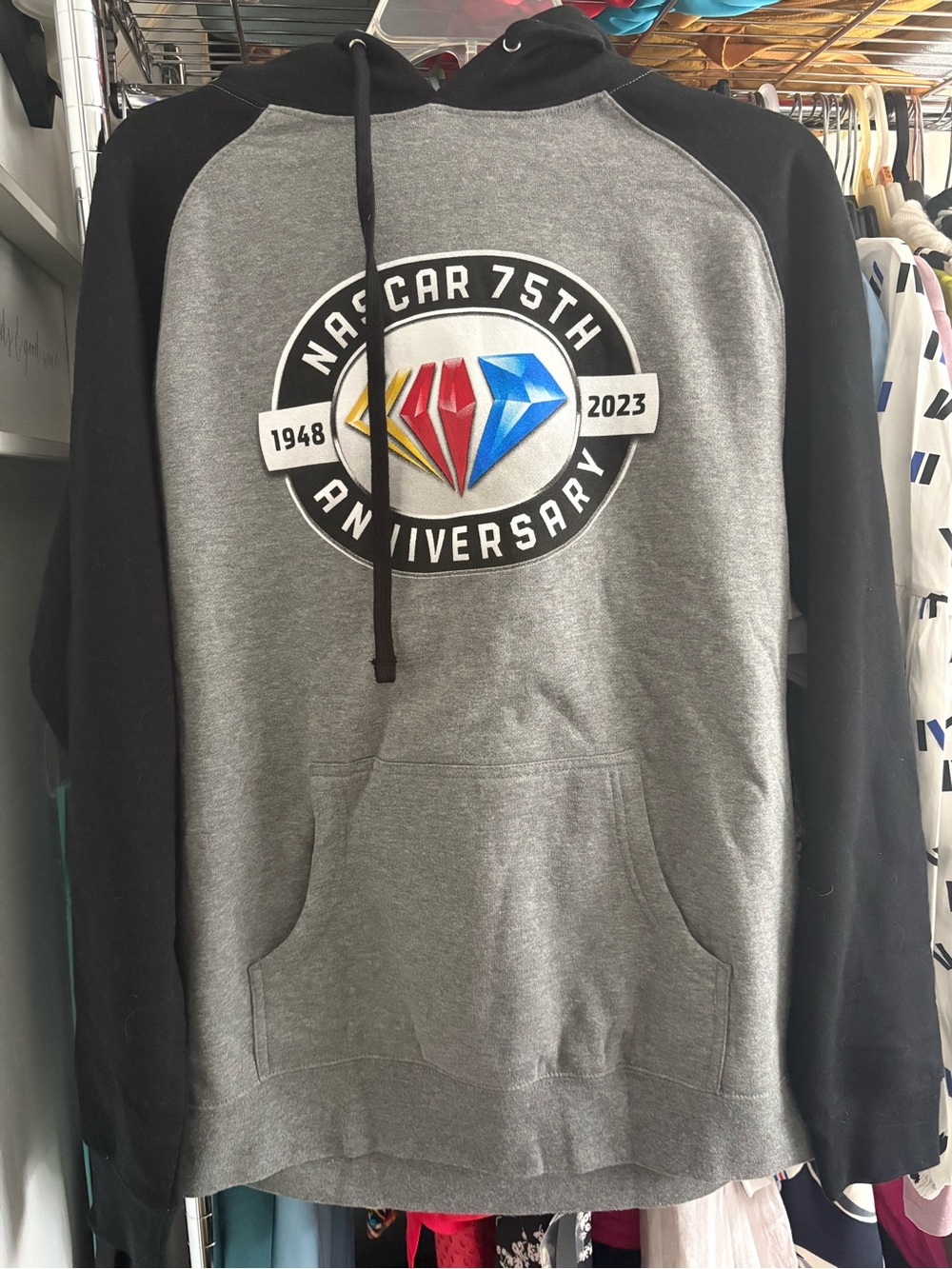 Nascar Gray and Black 75th Anniversary Hoodie with Colorful Logo